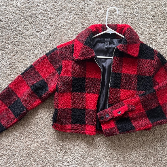 Plaid Fluff Cropped Jacket - Picture 1 of 2